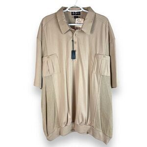 NEW Vintage 1970s‎ Alan Stuart Polo Shirt Mens 4XB Tan Short Sleeve Banded Waist